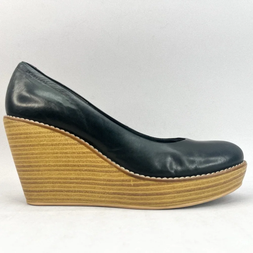 Vagabond Womens 39 9 Florence Pumps Wedge Shoes Black Leather Slip On High Heels